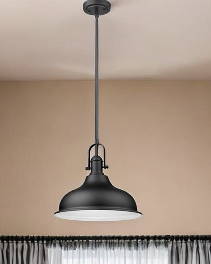 Matte Black Hanging Light with Dome Shade