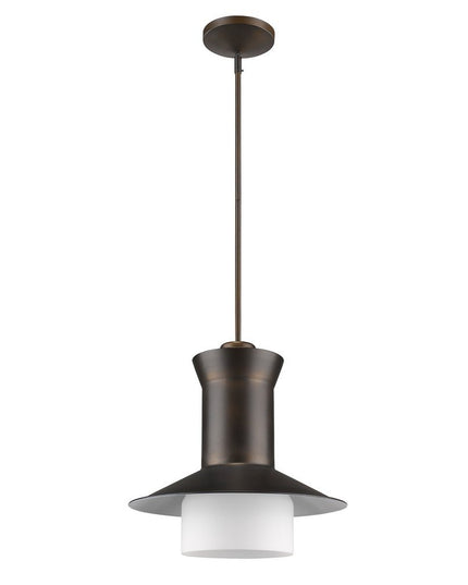 Greta 1-Light Oil-Rubbed Bronze Pendant With Gloss White Interior And Etched Glass Shade