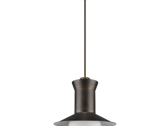 Greta 1-Light Oil-Rubbed Bronze Pendant With Gloss White Interior And Etched Glass Shade