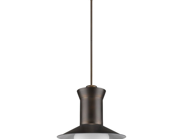 Greta 1-Light Oil-Rubbed Bronze Pendant With Gloss White Interior And Etched Glass Shade