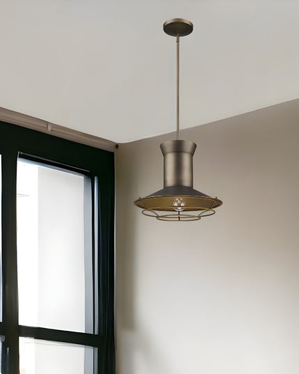 Newport 1-Light Tin Coated Pendant With Raw Brass Interior Shade And Louver