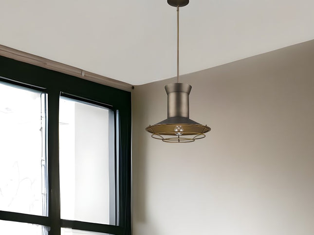Newport 1-Light Tin Coated Pendant With Raw Brass Interior Shade And Louver