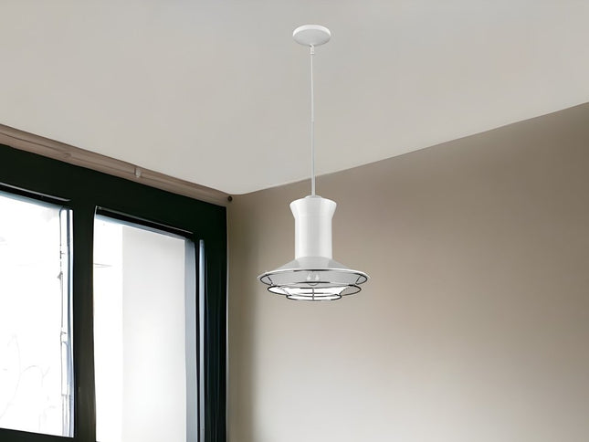 Newport 1-Light White Pendant With Polished Nickel Louver
