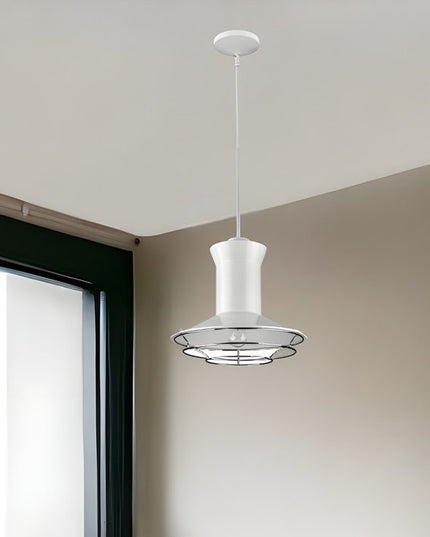 Newport 1-Light White Pendant With Polished Nickel Louver