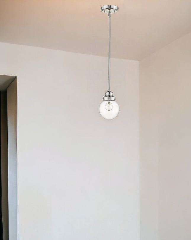 Silver Metal Hanging with Round Clear Glass Shade