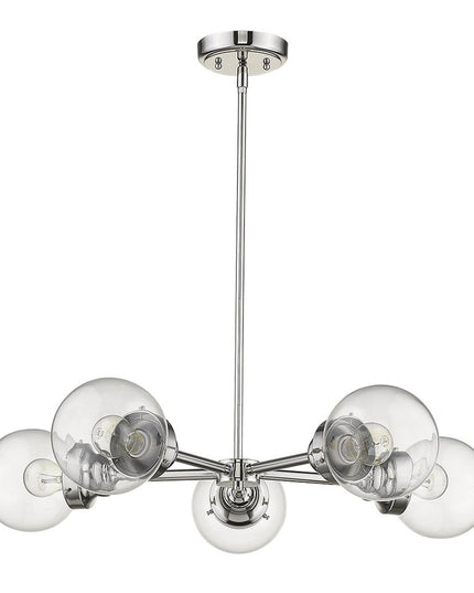 Silver Five Light Metal Dimmable Chandelier With Clear Shades