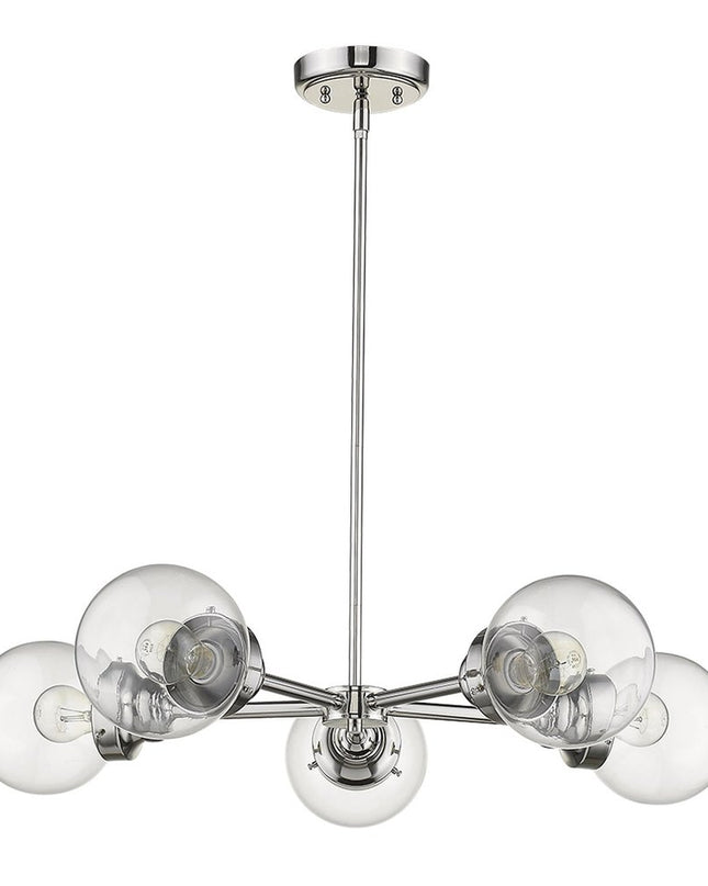 Silver Five Light Metal Dimmable Chandelier With Clear Shades