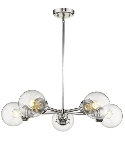 Silver Five Light Metal Dimmable Chandelier With Clear Shades