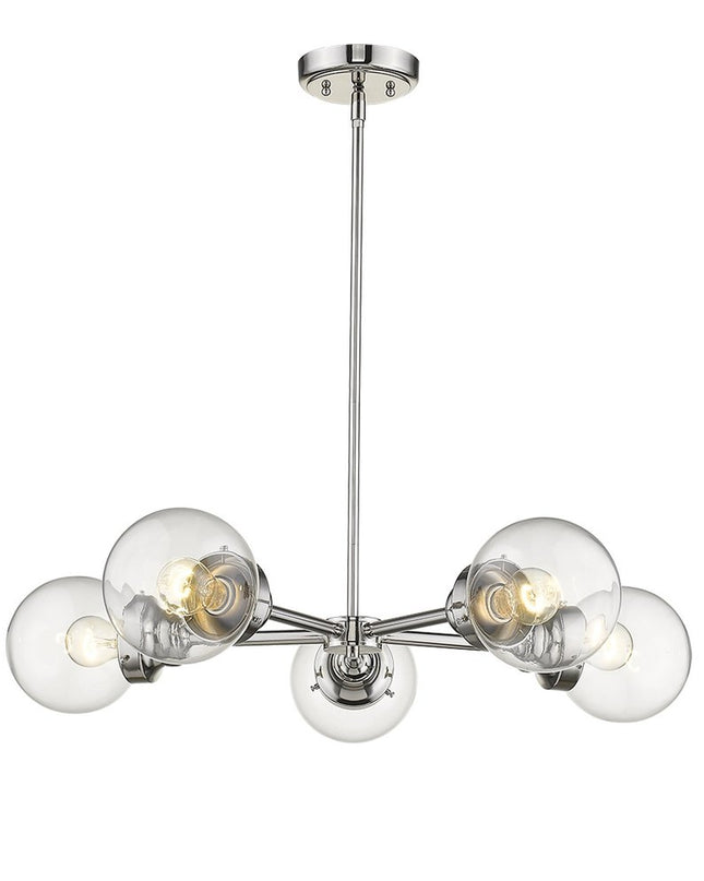 Silver Five Light Metal Dimmable Chandelier With Clear Shades