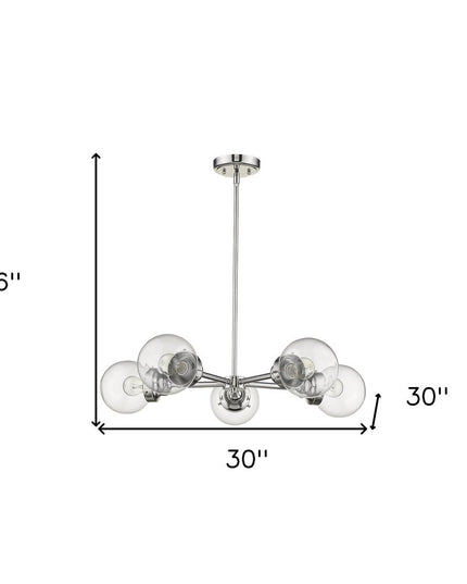 Silver Five Light Metal Dimmable Chandelier With Clear Shades