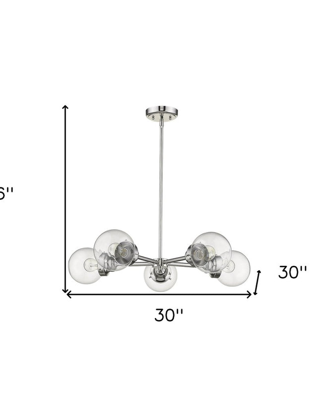 Silver Five Light Metal Dimmable Chandelier With Clear Shades