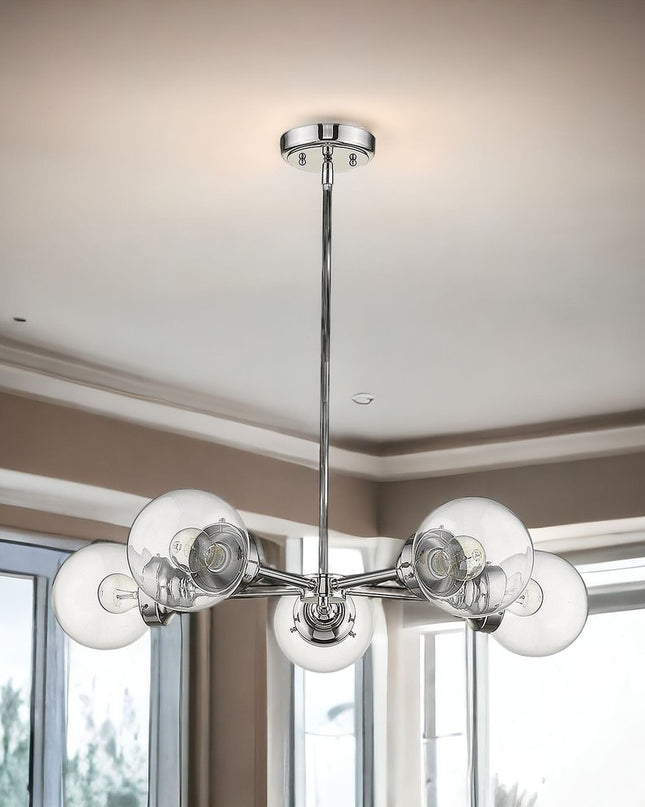 Silver Five Light Metal Dimmable Chandelier With Clear Shades