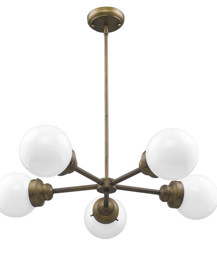 Bronze Five Light Metal Dimmable Chandelier With White Shades