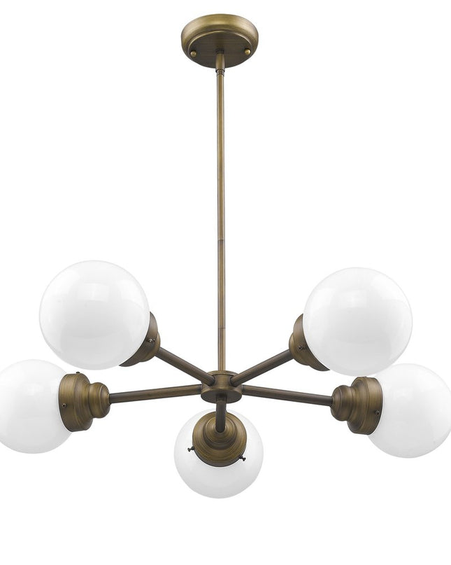 Bronze Five Light Metal Dimmable Chandelier With White Shades