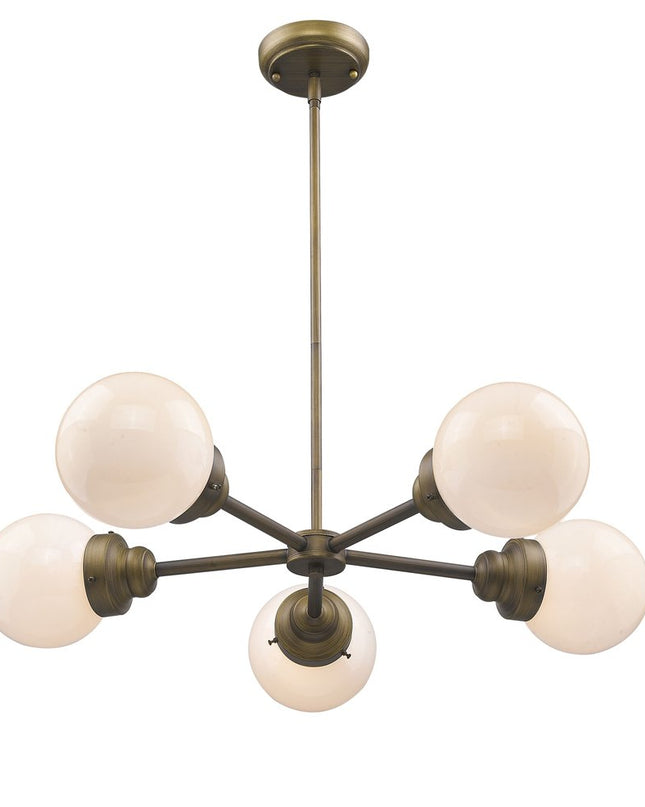 Bronze Five Light Metal Dimmable Chandelier With White Shades
