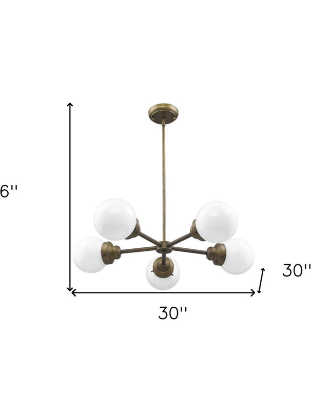 Bronze Five Light Metal Dimmable Chandelier With White Shades