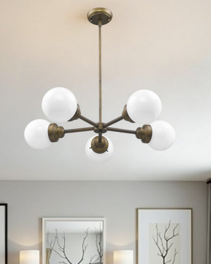 Bronze Five Light Metal Dimmable Chandelier With White Shades