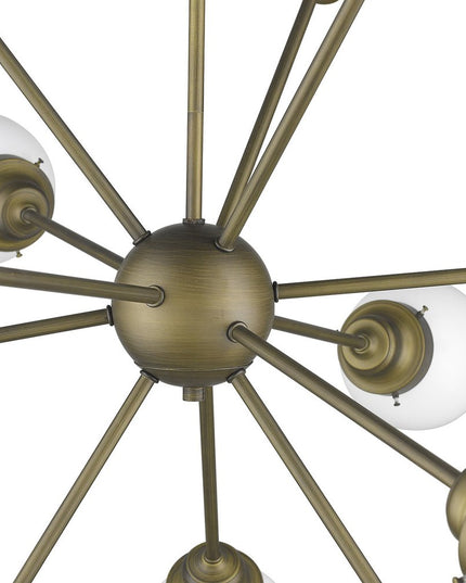 Bronze Sputnik Twelve Light Frosted Metal Dimmable Chandelier With Off White Shades