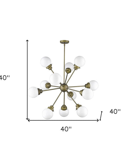 Bronze Sputnik Twelve Light Frosted Metal Dimmable Chandelier With Off White Shades