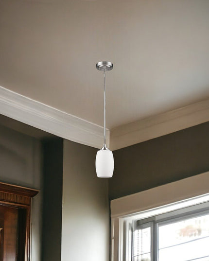 Silver Hanging Light with Frosted Glass Shade