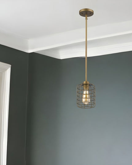 Brushed Gold Metal Cage Hanging Light