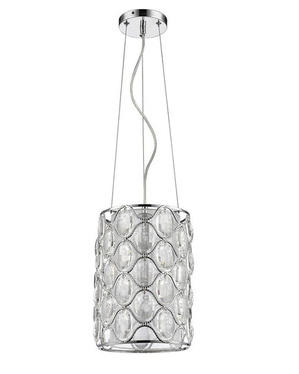 Isabella 1-Light Polished Nickel Drum Pendant With Crystal Accents