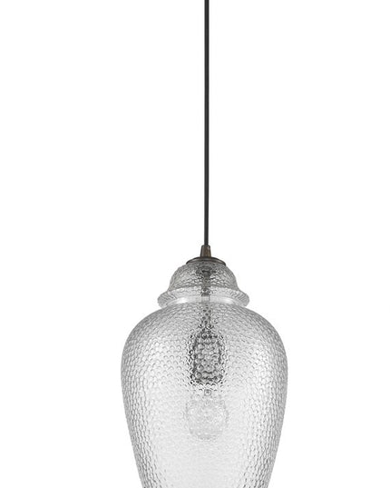 Antique Bronze Hanging Light with Textured Glass Shade