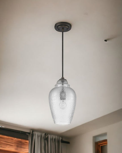 Antique Bronze Hanging Light with Textured Glass Shade