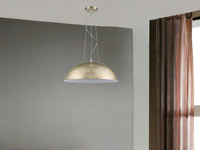 Layla 1-Light Washed Gold Bowl Pendant With Gloss White Interior Shade