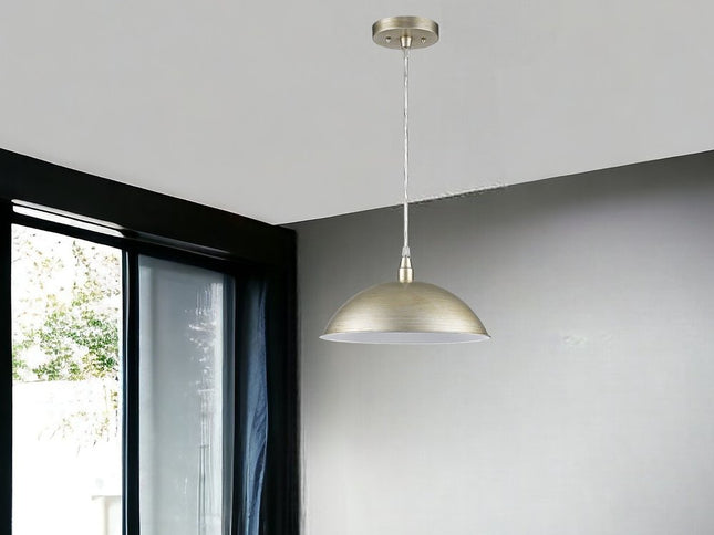Silver Metal Hanging Light with Dome Shade