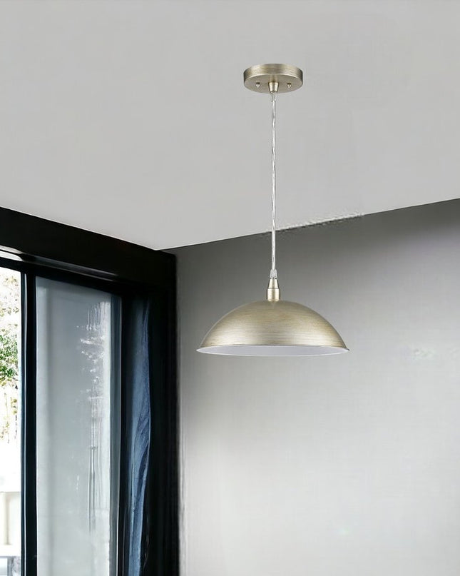 Silver Metal Hanging Light with Dome Shade