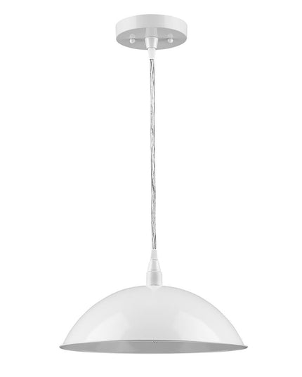 White Metal Hanging Light with Dome Shade