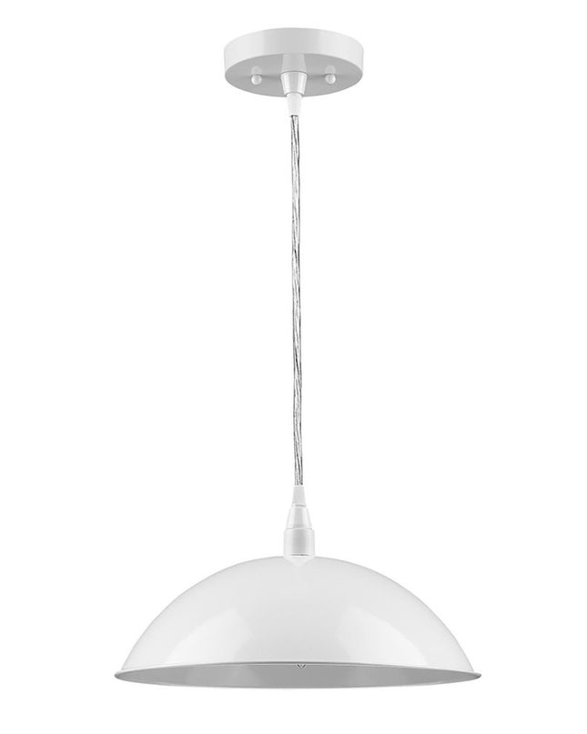 White Metal Hanging Light with Dome Shade