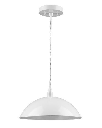 White Metal Hanging Light with Dome Shade