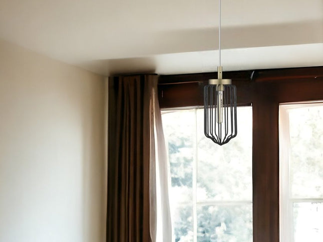 Gold and Black Metal Cage Pendant Hanging Light
