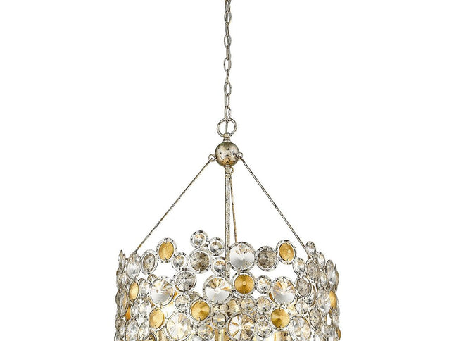 Silver Three Light Metal and Crystals Dimmable Chandelier With Silver Shades