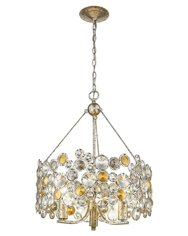 Silver Three Light Metal and Crystals Dimmable Chandelier With Silver Shades