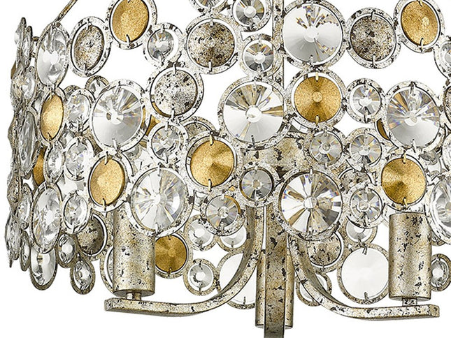 Silver Three Light Metal and Crystals Dimmable Chandelier With Silver Shades