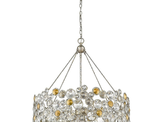 Silver Shaded Four Light Metal and Crystals Dimmable Chandelier With Silver Shades