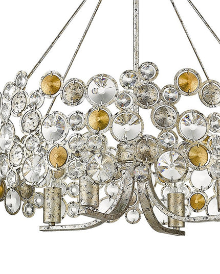 Silver Shaded Four Light Metal and Crystals Dimmable Chandelier With Silver Shades