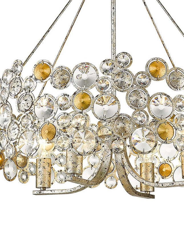 Silver Shaded Four Light Metal and Crystals Dimmable Chandelier With Silver Shades