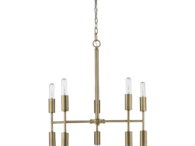 Brass Candle Style Ten Light Metal Dimmable Chandelier
