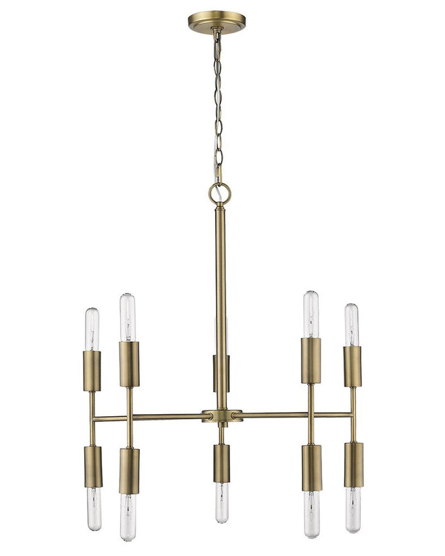 Brass Candle Style Ten Light Metal Dimmable Chandelier