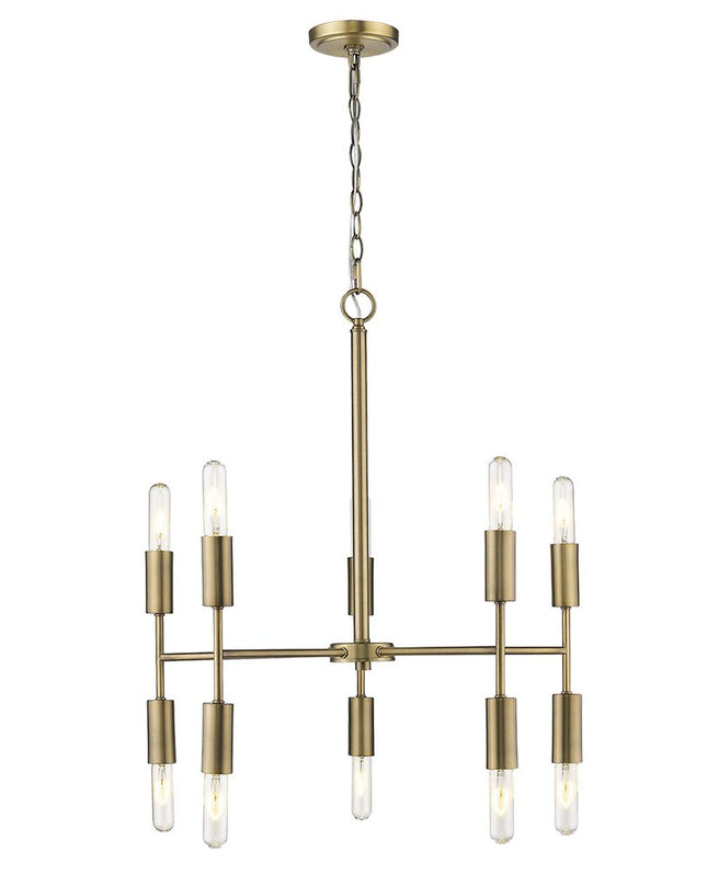 Brass Candle Style Ten Light Metal Dimmable Chandelier