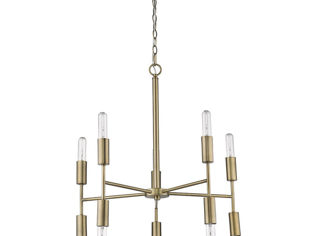 Brass Candle Style Ten Light Metal Dimmable Chandelier