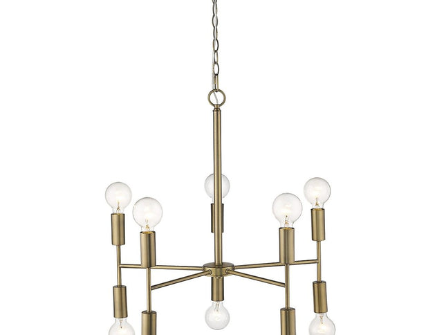 Brass Candle Style Ten Light Metal Dimmable Chandelier