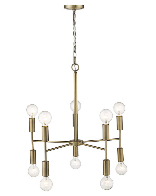 Brass Candle Style Ten Light Metal Dimmable Chandelier