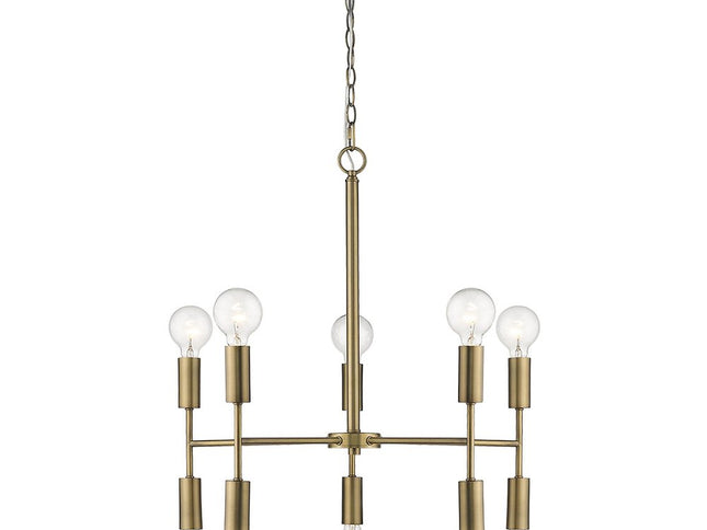 Brass Candle Style Ten Light Metal Dimmable Chandelier