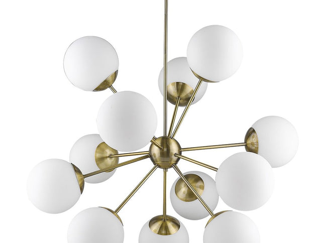 Brass Sputnik Twelve Light Frosted Metal Dimmable Chandelier With White Shades