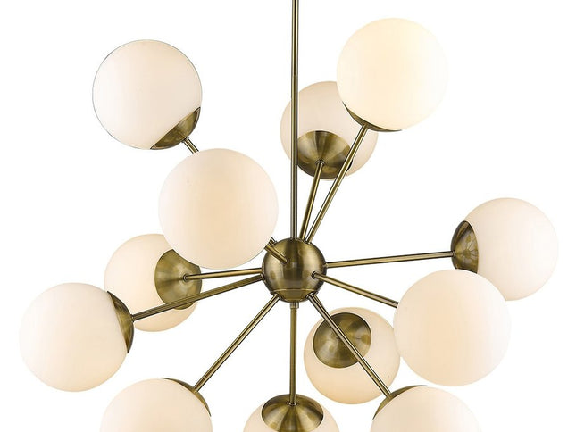 Brass Sputnik Twelve Light Frosted Metal Dimmable Chandelier With White Shades